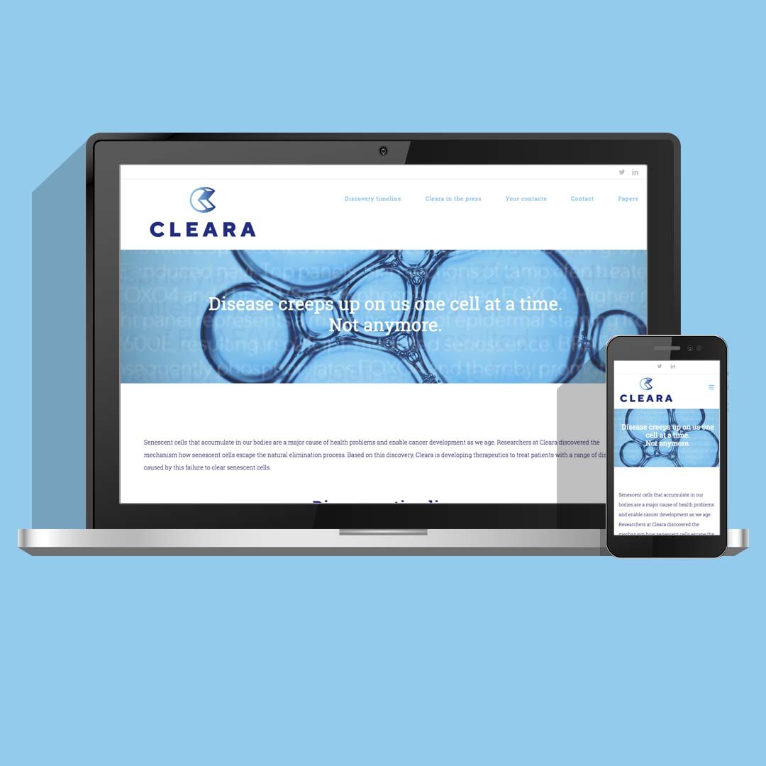 Logo en website ontwerp en ontwikkeling voor Cleara Biotech